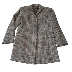 Lafayette 148 New York Tweed Coat Womens Gray Long Sleeve Button Front‎ Jacket